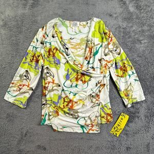 VTG Caribe USA L Womens Abstract Floral Long Sleeve Top Colorful Art Print NWT